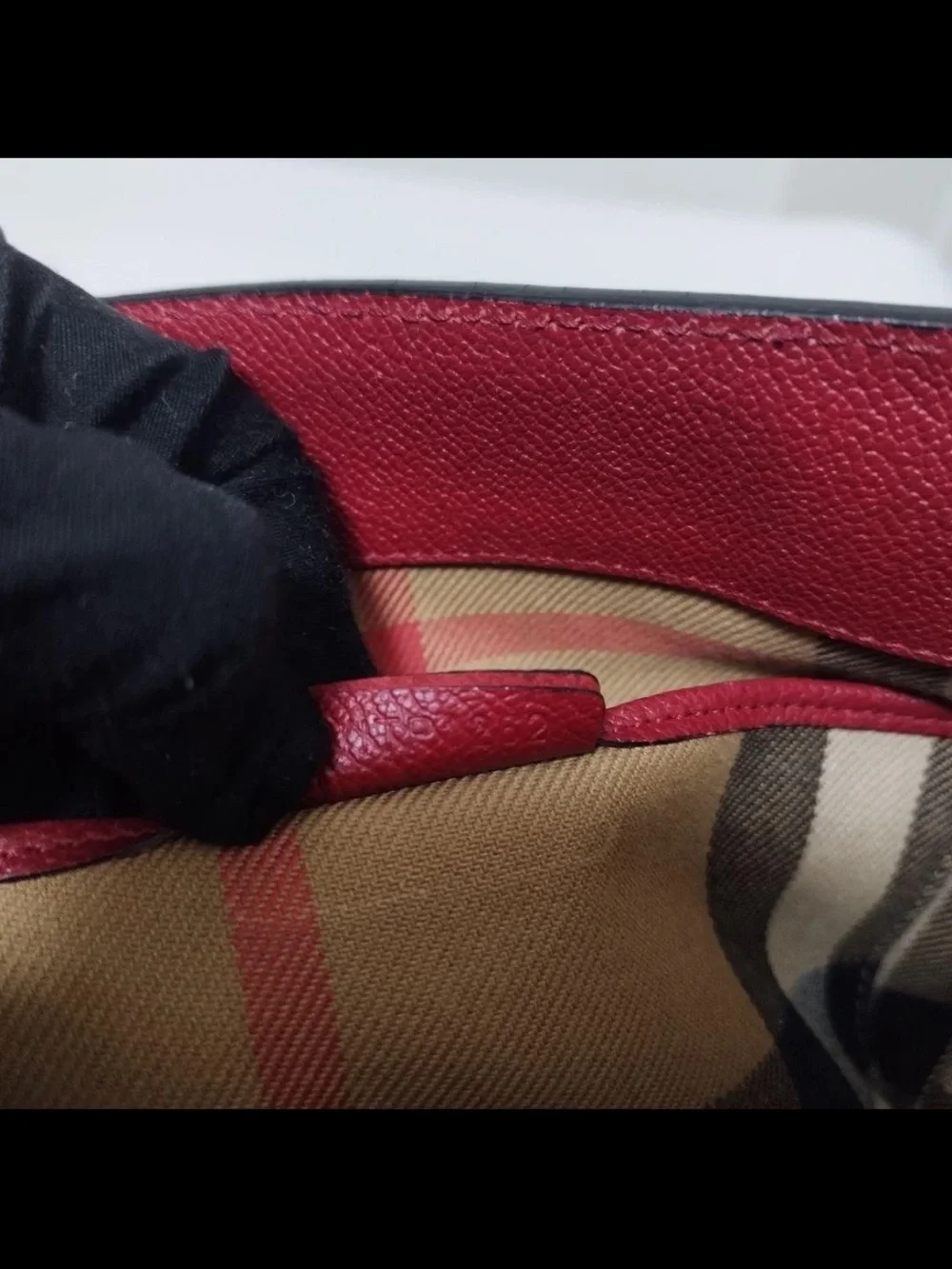 Burberry Burgundy Leather Satchel with Check Shoulder Strap